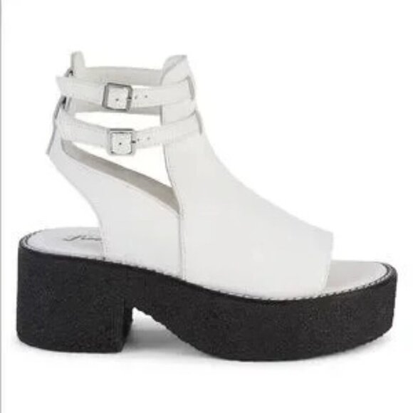 Free People Hallie White Leather Ankle Strap Platform Sandals - Picture 1 of 7